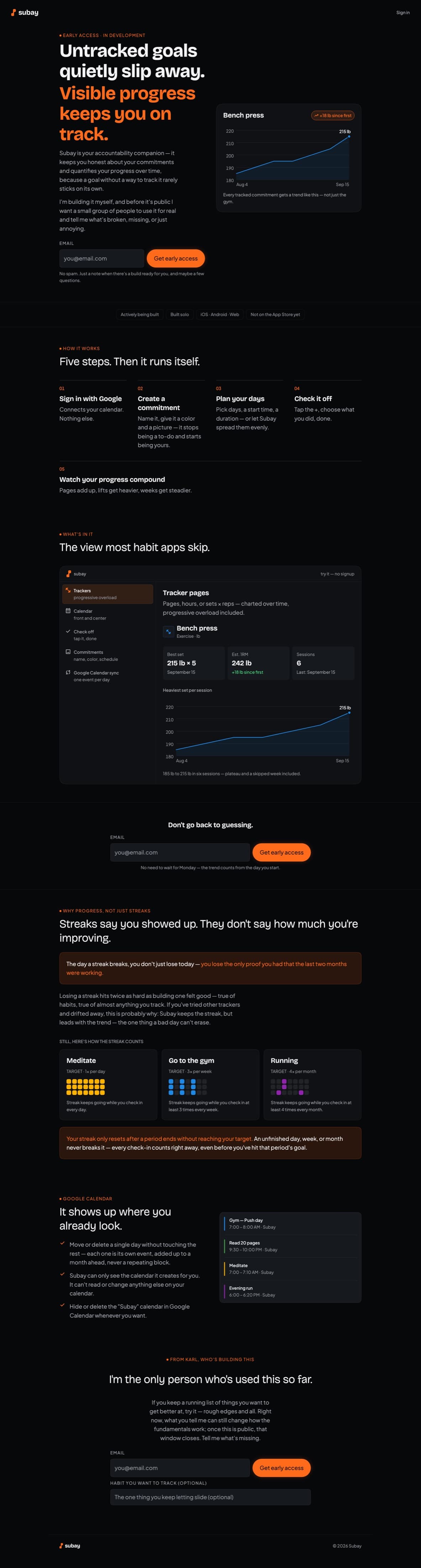 Subay: Progress Tracker for Any Commitment landing page